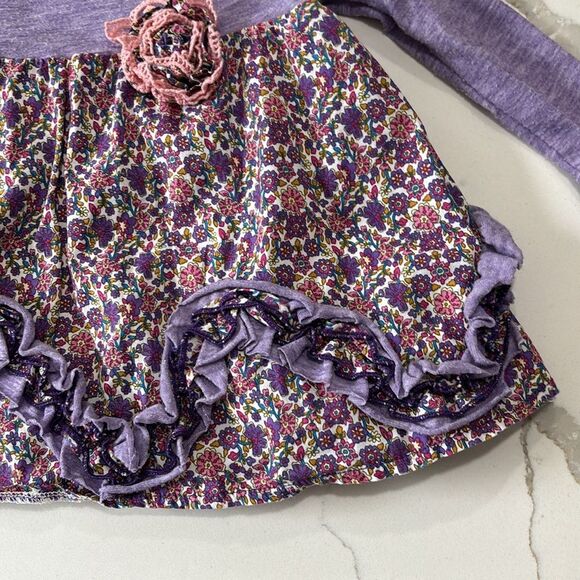 Fore N Birdie | Purple Floral Infant Girls Ruffle Long Sleeve Dress - Picture 4 of 9